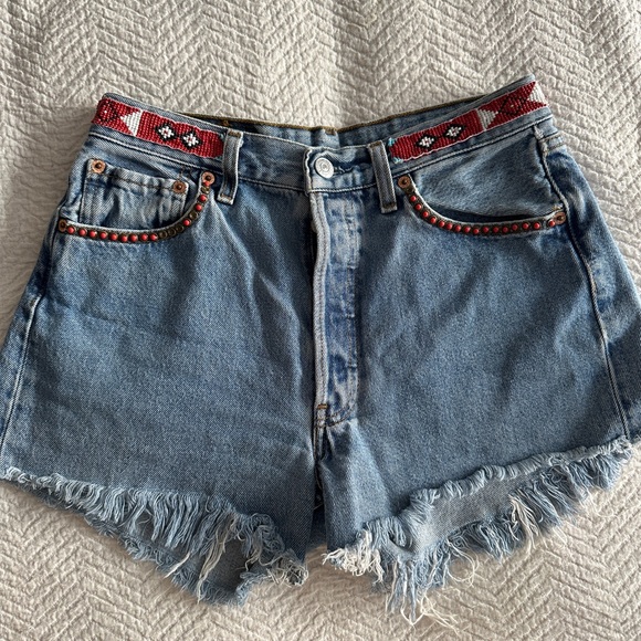 Levi's Pants - Levi's Blue Denim Jean Shorts with Red Beaded Trim